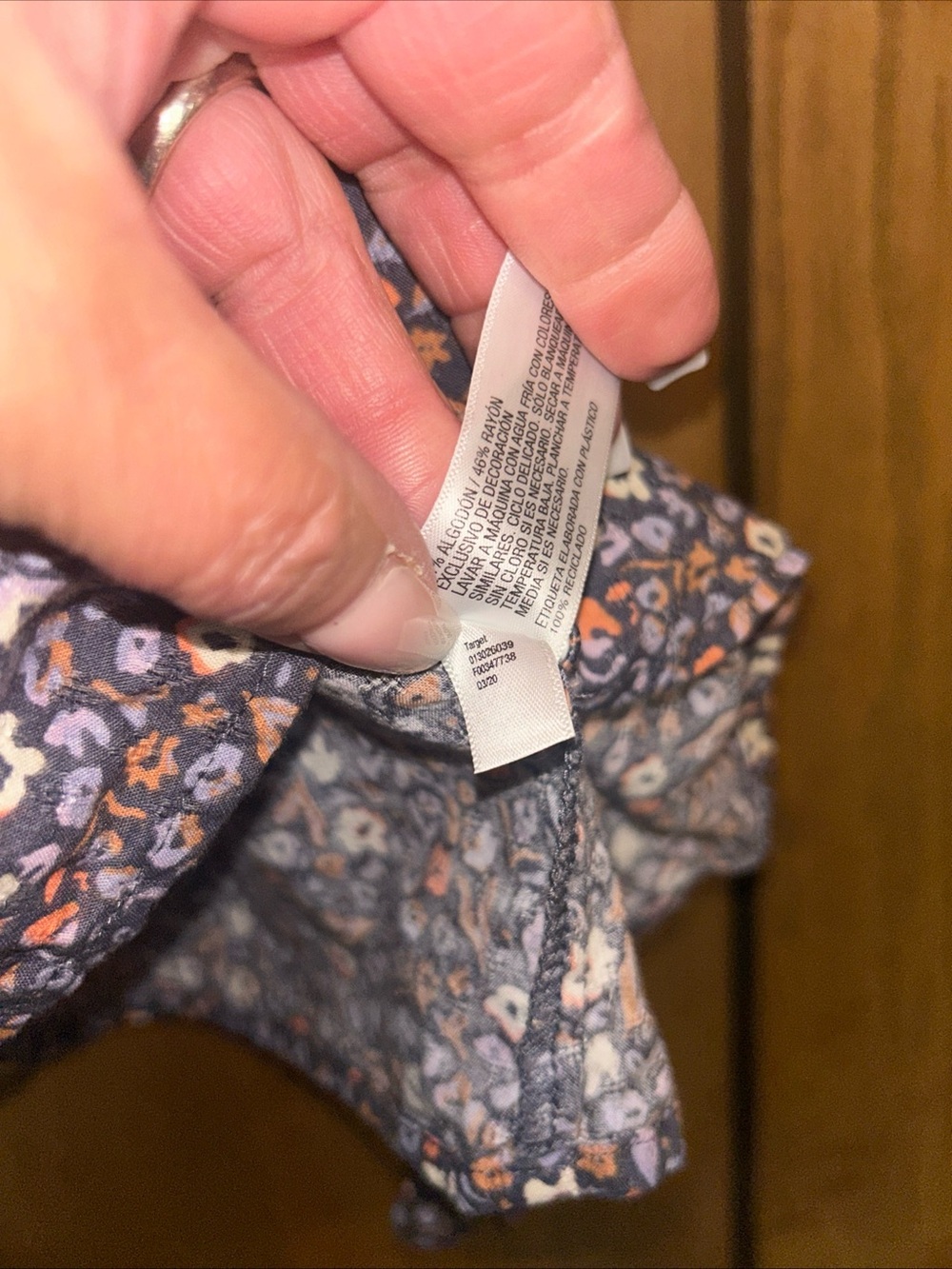 Universal Thread Navy Floral Baby Doll Blouse with Peach Accents - Picture 5 of 7